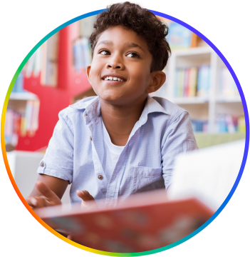 A happy student, listening to a lesson.